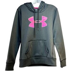 Under Armour Storm Womens Small Gray Pink Pullover Hoodie Fleece Lined ColdGear